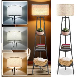 Floor Lamp with Shelves, Modern Standing Lamp with 3 Color Temperature LED Bulbs, Corner Floor Lamps for Living Room & Bedroom, Lamparas Elegantes para Sala (Beige Lampshade, 1)