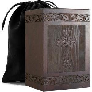 Wooden Cross Cremation Urn Urns for Human Ashes, Urn for Ashes Adult Male, Unisex Memorial Funeral Burial Urn Box, Holds up to 230 lbs