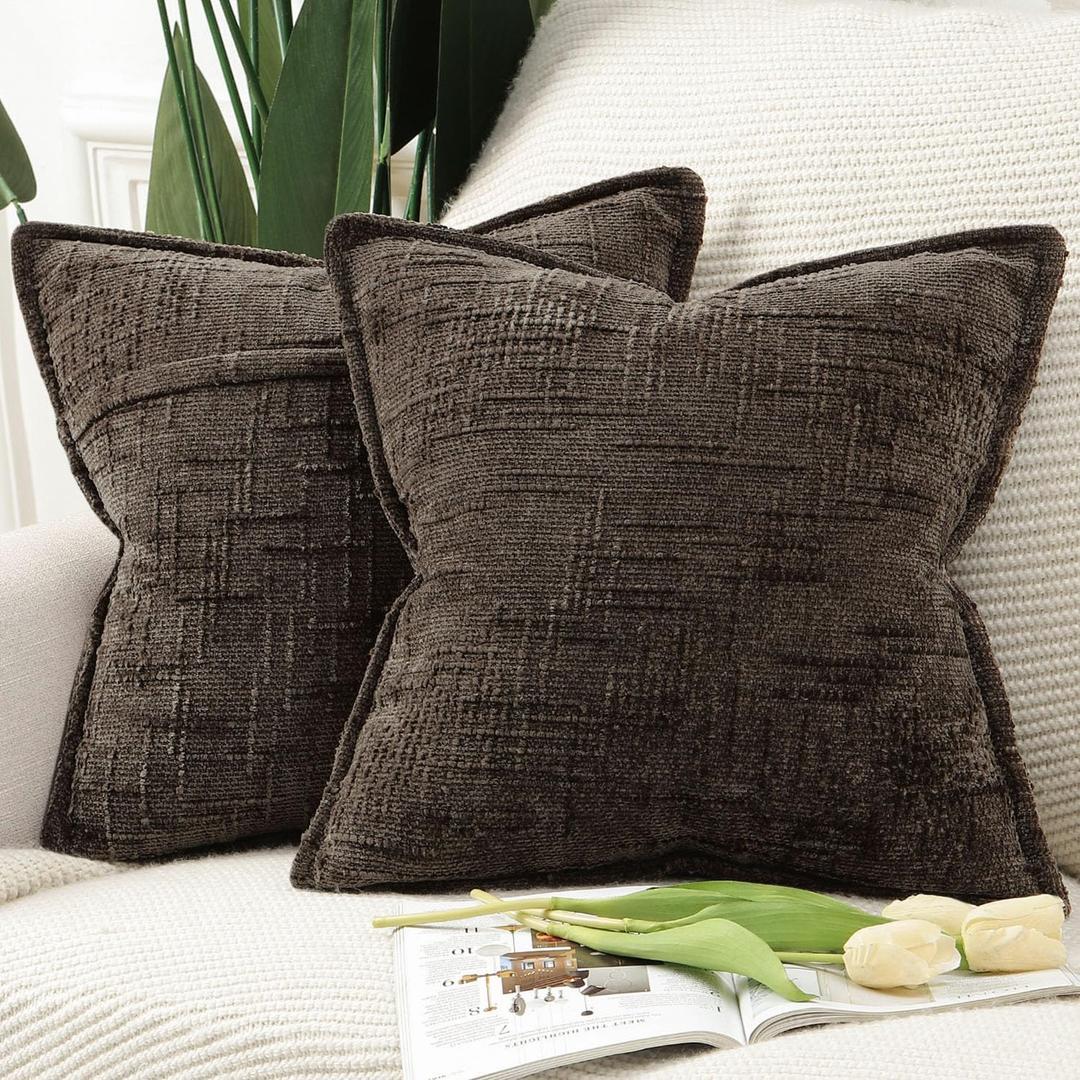 MADIZZ Pack of 2 Chenille Throw Pillow Covers 18x18 Inch Dark Taupe Soft Neutral Decorative Throw Pillows for Couch Sofa Boho Accent Cushion Covers Modern Farmhouse Home Decor for Bedroom Living Room