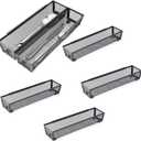 6 Pack Black Silverware Drawer Organizer Kitchen Drawer Utensil Cutlery Tray Office Supplies with Inter-locking Arm Drawer Dividers Organizer for Silverware, Flatware, Home,Office, School,Bedroom 12X3