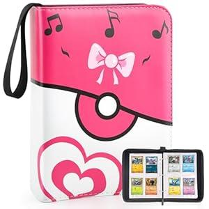 4 Pockets Trading Card Binder, 400 Card Holders with 50 Removable Sleeves, Portable Card Binder Album with zipper, Card holder Book for Game, Sport Collection (Pink)