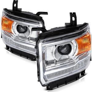 ECCPP Headlight Assembly For GMC Sierra 1500 2014-2018,For GMC Sierra 2500 HD 3500 HD 2015-2019 Driver and Passenger Side (Clear Lens Chrome Housing Amber Reflector)