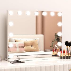 Vanity Mirror with Lights, Hollywood Lighted Makeup Mirror with 15 Dimmable Led Bulbs, 3 Color Lighting Modes, USB Charging Port Touch Control 10x Magnification 22.2  17.3 inch