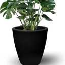 Elly Dcor 12 inch Planter for Garden with Drainage, Large Round, Lightweight & Extremely Durable, Deck Indoor/Outdoor Plastic Pot, 12"x12"x7", Black