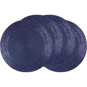COTTON CRAFT Glitz Handmade Beaded Charger Placemats - Set of 4 - Halloween Harvest Autumn Fall Holiday Christmas Xmas Dining Celebration Festive Party Table Dcor - 13.5 inch Round - Navy