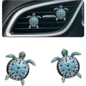 Sea Turtles Car Decor, Cute Beach Themed Air Freshener Vent Clips,2pcs Glamorous Blue Turtle Coastal Car Accessories Interior Decoration for Women, Refillable Outlet Diffuser