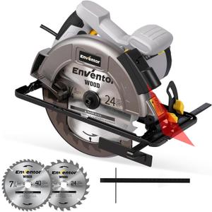 ENVENTOR Circular Saw Corded, 11A Electric Circular Saws 7-1/4-Inch with Laser Guide, 2 Blade Saws (40T/24T), Max Cutting Depth 2-7/16"(90), 1-8/9"(0-45), Single Handed Bevel, 6000RPM
