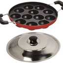 Non Stick Appam Maker 12 Cavity Appam Patra Pan with 2 Side Handle And Stainless Steel Lid