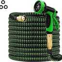 100 ft Expandable Garden Hose, Lightweight Expanding Water Hose with 10 Function Nozzle, 3/4" Solid Brass Fittings, 5-Layer Latex Core, No-Kink Flexible Retractable Hose for Patio, RV, Car Washing