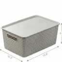 BINO | Plastic Storage Baskets with Lids, 15.5 Liter - 3 Pack, Natural Grey | THE WOVEN COLLECTION | Storage Basket for Shelves | Woven Storage Baskets for Organizing Bins | Pantry Shelf Organizer Bin
