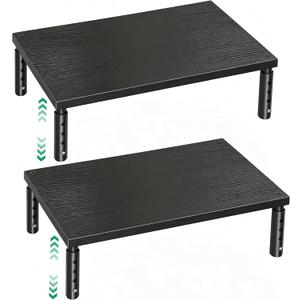 OPNICE Desk Organizers and Accessories, Adjustable Computer Monitor Stand Riser, Laptop Stand for Desk, Office Desk Accessories & Workspace Organizers for Home Office, Black- 2P