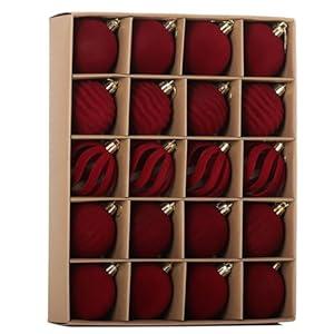 Senjie 20pcs Burgundy Velvet Christmas Ornaments Balls Flocked Christmas Tree 2.36 inch Plastic Balls Xmas Hanging Ornaments Decoration Red