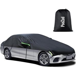 Universal Half Car Cover Waterproof All Weather, Black Car Covers for Automobiles Outdoor Indoor for All Season Waterproof Dustproof Uv Resistant Snowproof Fit for Sedan