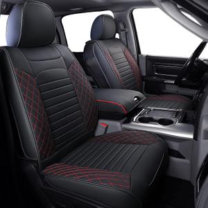 LUCKYMAN CLUB X02-BHX Ram 1500 2500 3500 Seat Covers FullSet, Fit Some 2011-2025 Regular Crew Quad Cab, with Waterproof Faux Leather (02-Full Set, Black&Red) (Size #2: Concave Front+Flat Rear)