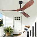 52 Inch Ceiling Fans with Lights and Remote, Modern Wood Outdoor Ceiling Fan with Light, 3 Blade Propeller Indoor Ceiling Fan for Farmhouse Patios Living Room Bedroom Gazebo (Walnut)