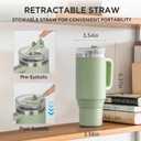 Tyeso 30 oz Tumbler with Handle, Straw and Lid - Leak Resistant Insulated Stainless Steel Water Bottle, Car Cup Holder Friendly Travel Coffee Mug Green - Gifts for Men & Women