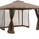 Gazebo Universal Replacement Mosquito Netting,10' x 12' Outdoor Canopy Net Screen 4-Panel Sidewall Curtain, with ZippersExcluding Gazebo (Brown)