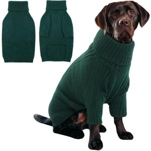 IECOii XXL Dog Sweater,Thermal Knit Big Dog Sweater Christmas,Pet Turtleneck Doggy Sweatshirt for Extra Large Dogs Boy Girl, Stretchy Large Dogs Cold Weather Outfit Pitbull Clothes,(Green XXL)