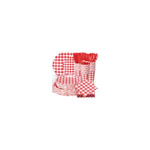 Funnymoom 400 Pcs Gingham Party Supplies for 50 Guests Red and White Paper Plates and Napkins Knives Spoon Fork Cup Disposable Checkered Dinner Party Set Cutlery for Baby Shower Wedding Favor