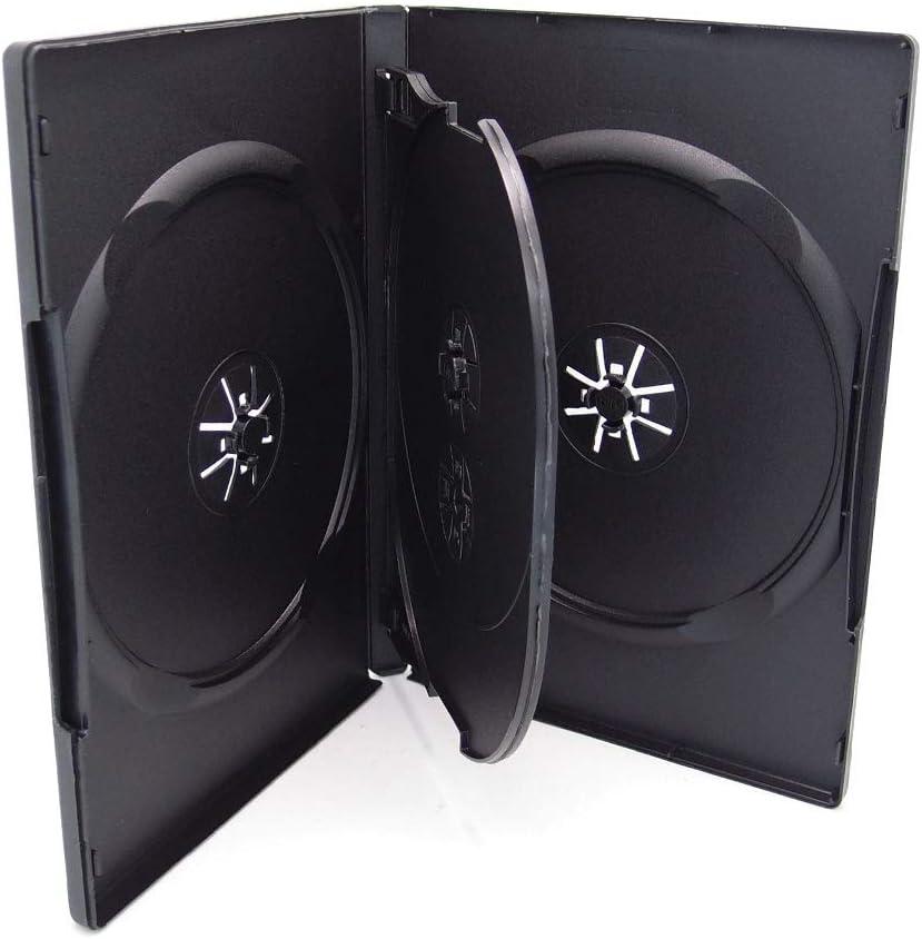 10 Pack Maxtek Standard 14mm Black Quad 4 Disc DVD Cases with Double Sided Flip Tray and Outter Clear Sleeve