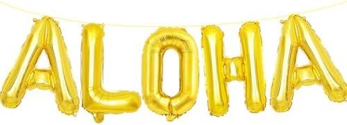 16 Inches ALOHA Letter Balloons Banner - Mylar Foil Alphabet Balloons Sign for Hawaiian Luau Party Decorations, Summer Beach Supplies, and Tropical Theme Celebrations 2 Pack