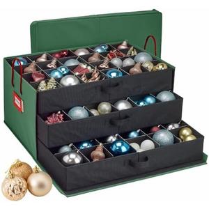 HOLDN’ STORAGE Christmas Ornament Storage Box with Dividers, Holds Up to 72 Ornaments (4 Inches), Large Organizer with 3 Stackable Trays - Green