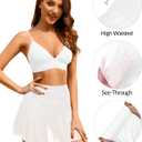Pinup Fashion Sheer Mesh Skirt Women - Swim Mini High Waisted See Through Bikini Cover Up Skirts (White, XXL)