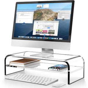 AboveTEK 2-Tier Acrylic Monitor Stand, Computer Riser for Home Office, Clear Monitor Riser for Keyboard Storage, 18.9" x 8.7" Multi Monitor Desk Stand for iMac Multi-Media Laptop Printer TV