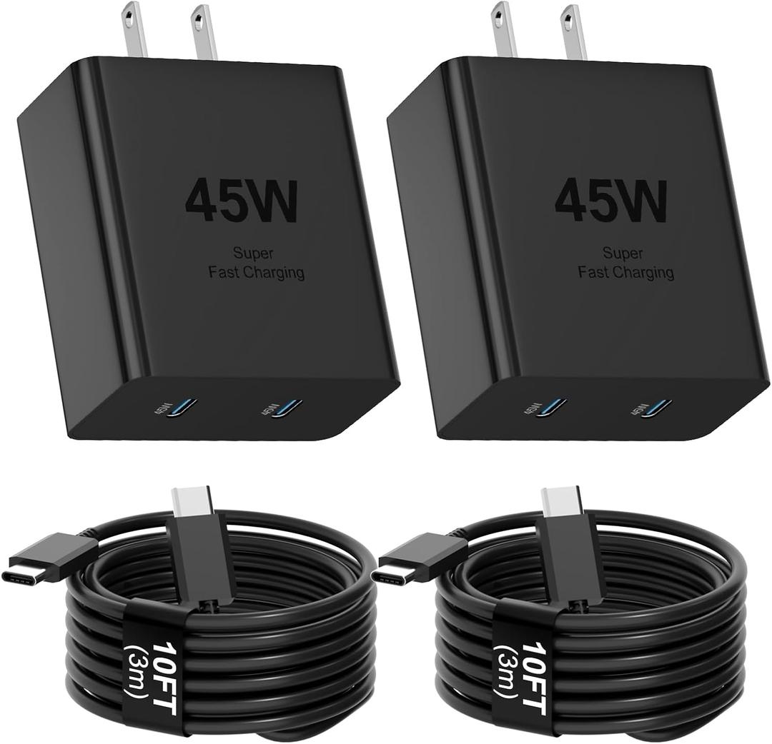 2Port 45W Super Fast Charger Type C, 45W USB-C Charger Android Phone Charger Fast Charging for Samsung Galaxy S26 Ultra/S26+/S26/S25 Ultra/S25+/S25/S24/S23/S22/Note10+/Tab S9 with 2X 6.6ft Type C Cord