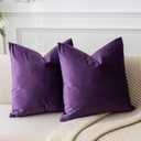 JUSPURBET Purple Velvet Throw Pillow Covers 20x20 inch Set of 2 for Living Room Couch Sofa Bedroom Decorative Square Solid Soft Cushion Cases with Invisible Zipper