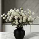 Faux Flowers for Vase, White Kiku Flowers 10 Stems&2 Eucalyptus, Fake Dried Flower Pottery Realistic Artificial Chrysanthemums Mini Pom Pom Ball for Table Centerpieces Floral Arrangements Home Decor