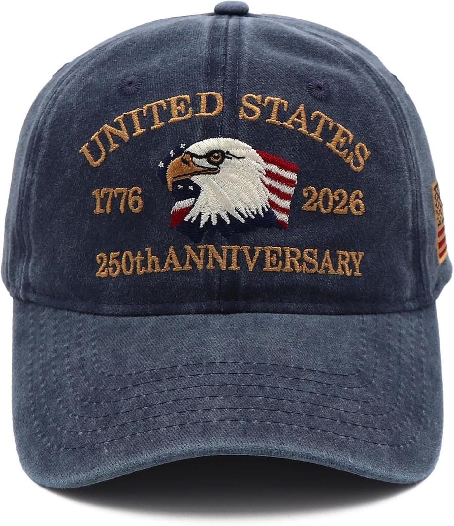 United States 250th Anniversary Hat, USA Baseball Cap 1776-2026 American Hat Patriotic Embroidered Hats for Men Women