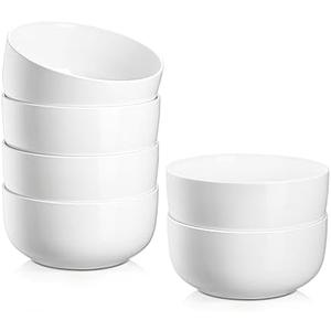 Jassceram Cereal Bowls Set of 6, 30 Oz Ceramic Bowls for Soup, Salad, Dessert, Oatmeal and Breakfast, Suitable for Kitchen or Dining - Dishwasher & Microwave Safe, 6 Inch, White