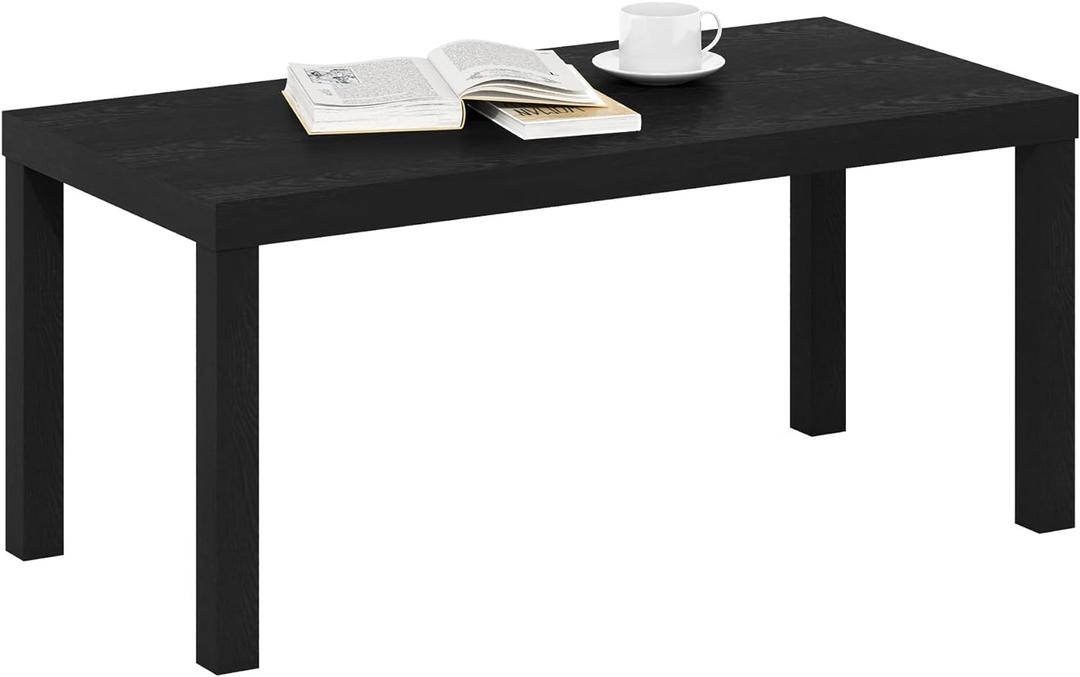 Furinno CLASSIC Coffee Table, Modern Rectangle Coffee Table with 1.8" Triple Thick Tabletop, Side Table, Toolless Assembly, for Living Room, Home Office, Black
