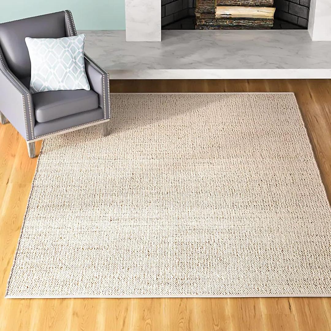 Jute Cotton Area Rug - Handcrafted Traditional Rugs - Hand Woven Rug - Natural Rugs for Entryway Bedroom, Dining Room, Rustic Bohemian Dcor - Eco-Friendly - 4 x 6 - Natural Beige