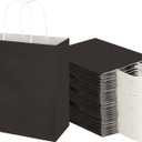Toovip 100 Pack 8x4.75x10 Inch Medium Black Kraft Paper Bags with Handles Bulk, Gift Wrap Bags for Favor Grocery Retail Party Birthday Shopping Business Goody Craft Merchandise Take Out Sacks