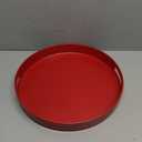 Round Red Decorative Serving Tray with Handles, 13 Versatile Ottoman Tray for Coffee Table, Entertaining, Outdoor Patio, Living Room