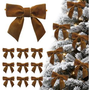 24 Pcs Camel Brown Small Velvet Bows Ornaments for Christmas Tree, Vintage Cute Velvet Bows Home Decor for Tree Mantle Wreath Gift Wrapping Crafts, 0.98 W/3.14 * 3.14 inch (Square)