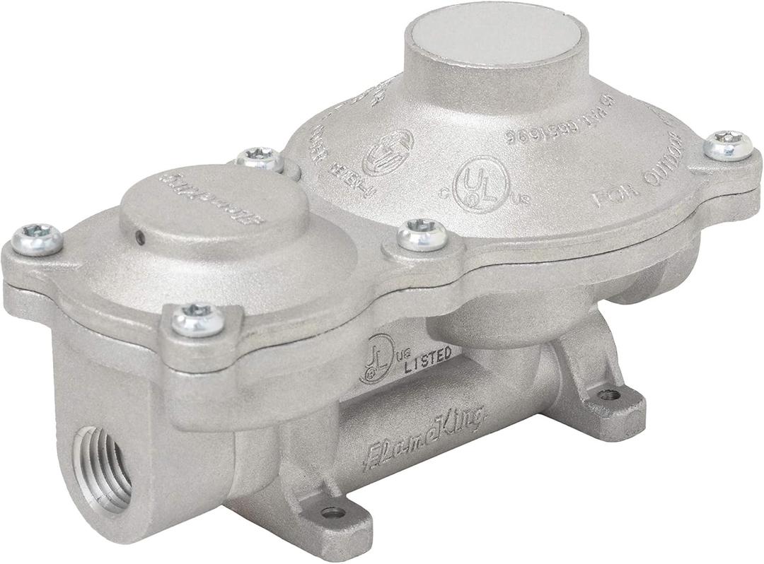 Flame King 160,000 BTU Vertical Mounted 2-Stage Propane LP Regulator for RVs, Vans, Trailers, Campers, 100LB Tanks, ASME Tanks, Generators