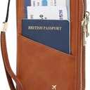 GOIACII Passport Wallet Travel Crossbody Bags for Women Wristlet Phone Purse Double Zip Vegan Leather Brown