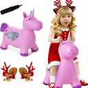 ZOOJOY Unicorn Bouncy Hopper, Inflatable Bouncy Horse Hopping Toys for Toddlers 1-3, Indoor Outdoor Bounce and Ride On Bouncer Boys Girls, Birthday with Free Christmas Accessories