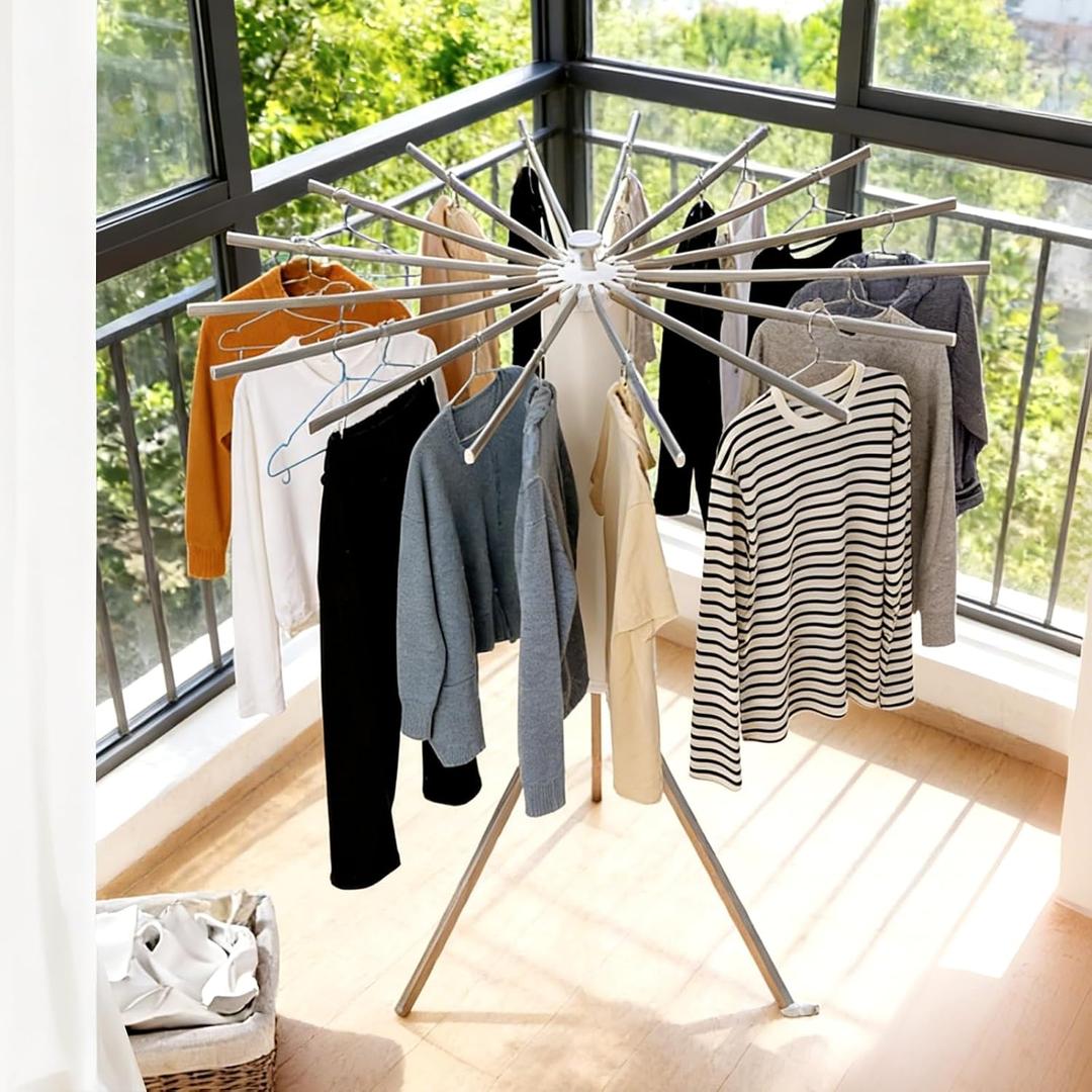 Clothes Drying Rack Tripod, Large Capacity Portable Laundry Drying Rack, Space Saving Design for Indoor Outdoor Use, Multi-Function Clothing Rack, Towel & Blanket Drying Rack for Laundry Room, 47.6" H × 43.7" W