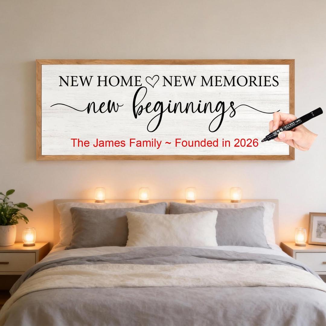 Foutcheou New Home New Memories New Beginnings Wall Decor 32x12 Wood