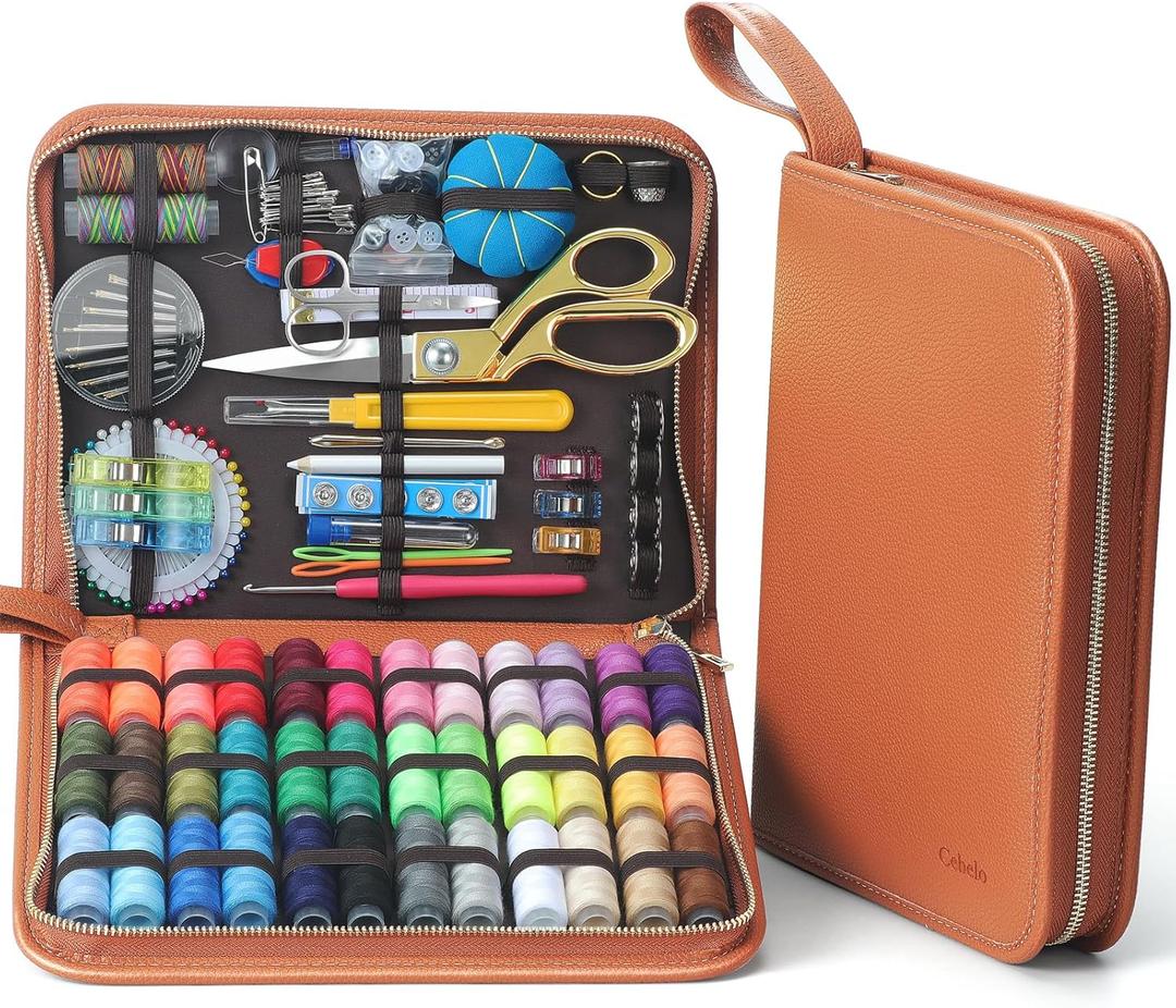 Cebelo Large Sewing Kit for Adults: 232 Pcs Sewing Supplies for Hand Mending Clothes Emergency Repair for Home Travel Dorm - 2026 Christmas Gifts for Mom Grandma Students Beginner (Brown)