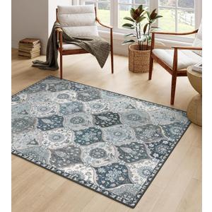 Lahome Moroccan Washable Living Room Rug, 5x8 Rugs for Bedroom Dining Room, Soft Non-Slip Non Shedding Boho Distressed Throw Carpet for Nursery Office, Blue (03-blue/Multi)