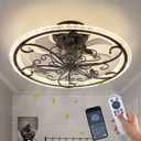 Retro Black Ceiling Fan with Lights Remote Control, 6 Speeds 3 Color Industrial Caged Ceiling Fan with Light for Kitchen Bedroom Living Room