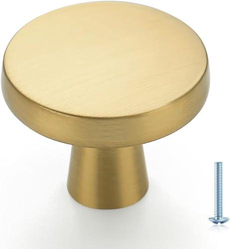 Ravinte 5 Pack Solid Single Hole Round Cabinet Knobs - Brushed Brass Pulls for Kitchen Drawers and Cabinets - Hardware Handles