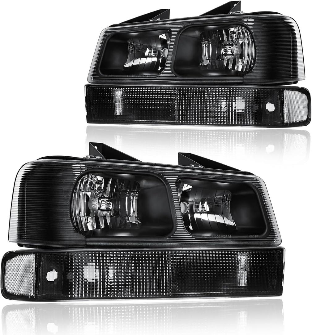 Headlights for 2003-2014 Chevy Express GMC Savana 1500/2003-2023 Express 2500 3500/2009-2022 Express 4500 Van Black Housing Clear Reflector Upper Lower Bumper Lamp