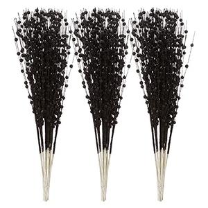 Sea Team 24-Pack Artificial Glitter Berry Stem Ornaments, Decorative Bead Sticks, Glittery Twigs, Picks, Branches for Christmas Tree, Small Vase, Holiday, Wedding, Party (17 Inches, Black)