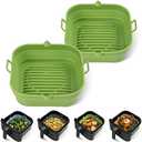 [2 Pack] Silicone Air Fryer Liners Square - Reusable Airfryer Silicone Basket - Easy to Clean Air Fryers Silicone Pot for 5.8 to 8 Qt Large Air Fryer Baking Tray Oven Accessories, 8.5 Inch